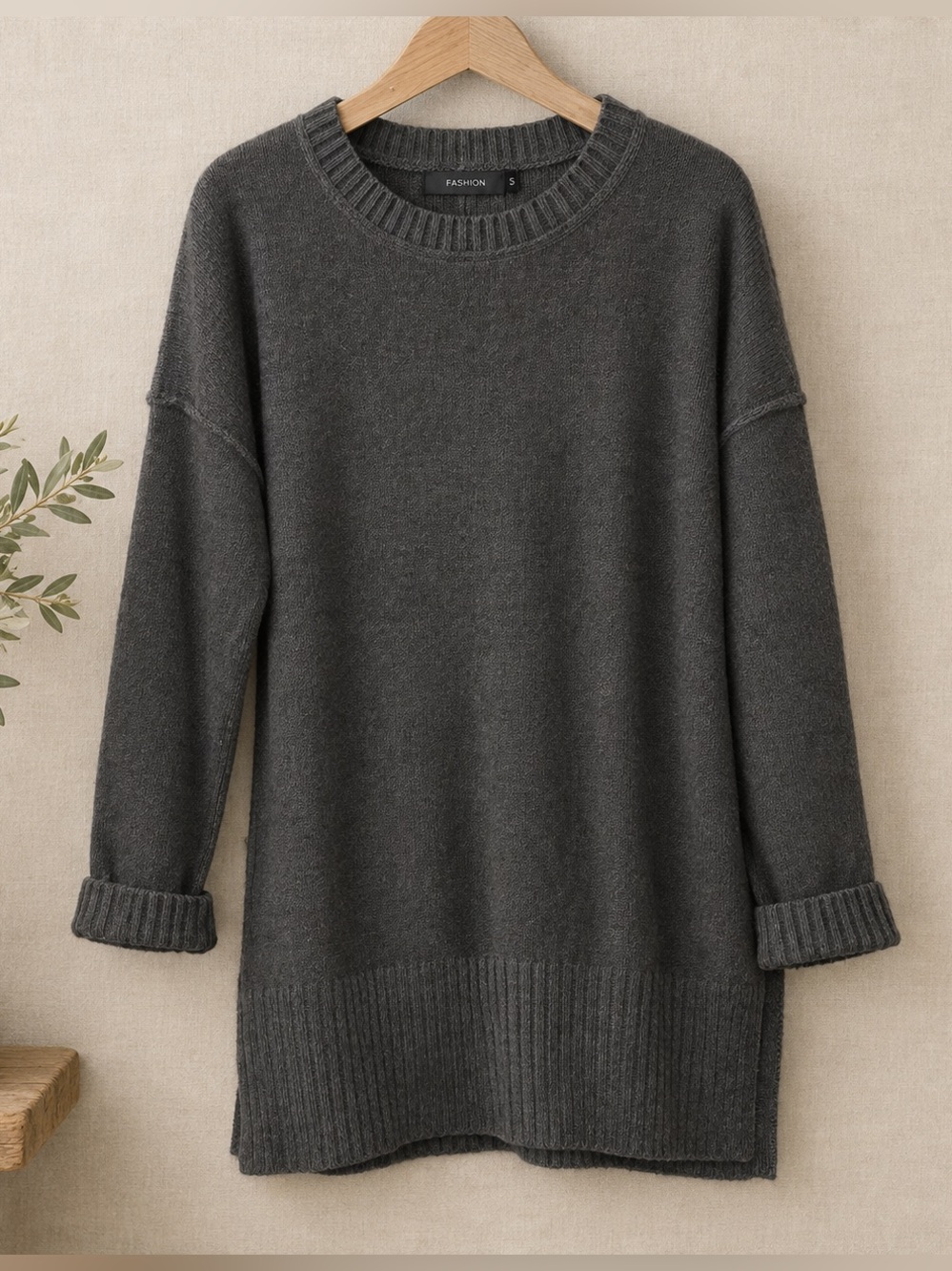 Loose Long Sleeve Sweater Dark Gray